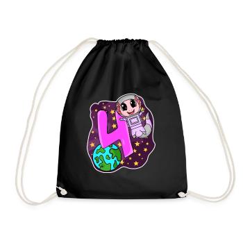 4th Birthday - 4 Years Astronaut Girl Gift - Drawstring Bag - black - Front