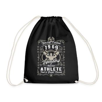 Vintage 1969 Fitness Birthday Gift Hobby - Drawstring Bag - black - Front