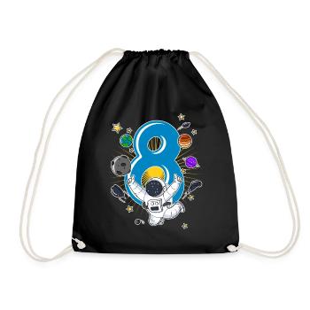 Astronaut 8 Years Space Rocket 8th Birthday - Drawstring Bag - black - Front