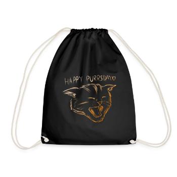 Meowing Cat On Purrsday - Drawstring Bag - black - Front