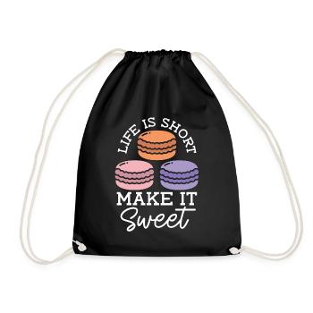 Macaron Life Is Short Make It Sweet Cooking Sweets - Drawstring Bag - black - Front