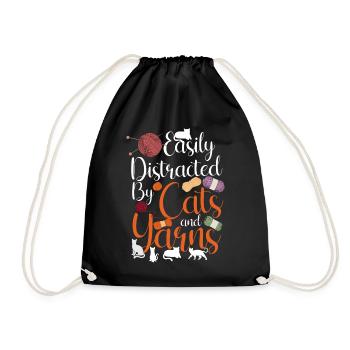 Knitting Knitter Cat Easily - Drawstring Bag - black - Front