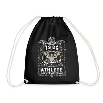 Vintage 1986 Fitness Birthday Gift Hobby - Drawstring Bag - black - Front