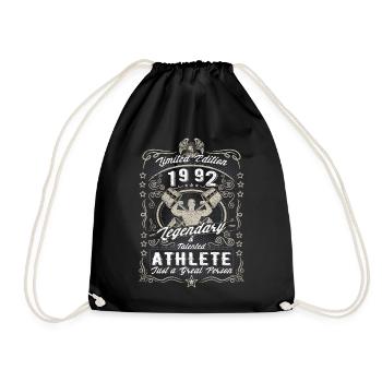 Vintage 1992 Fitness Birthday Gift Hobby - Drawstring Bag - black - Front