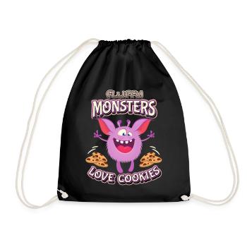 Lustiges-Monster, Krümel-Monster, Kekse, Spruch - Turnbeutel - Schwarz - Vorne