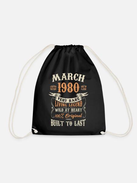 März 1980 Geburtstagsgeschenk - Turnbeutel - Schwarz