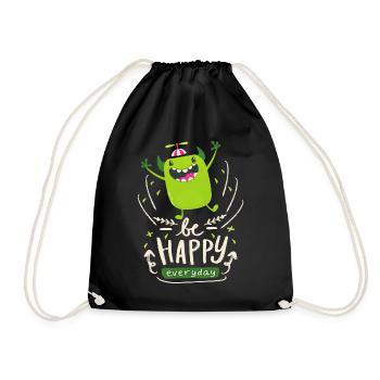 Funny-Monster Motivational Quote Be-Happy Quote - Drawstring Bag - black - Front