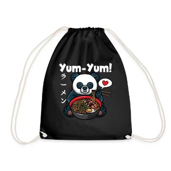 Anime Panda Ramen Noodles Manga Kawaii - Drawstring Bag - black - Front