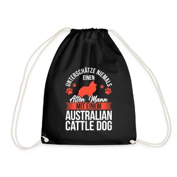 Alter Mann mit Australian Cattle Dog Treibhund - Turnbeutel - Schwarz - Vorne