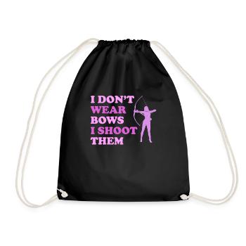 i don't wear bows, girl archery - Drawstring Bag - black - Front