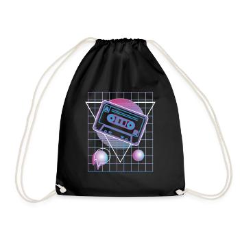 80s Vaporwave Cassette Retro Party Mixtape - Drawstring Bag - black - Front