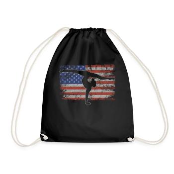 Acrobatics Retro USA Flag Gymnastics 4th of July - Drawstring Bag - black - Front
