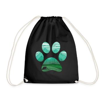 Camping Tent In A Dog Paw On Camping - Drawstring Bag - black - Front