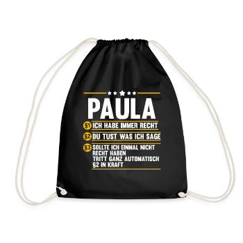 Name Paula - Turnbeutel - Schwarz - Vorne