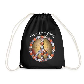 Frieden-Symbol, Friedenszeichen, Peace-Sign Blumen - Turnbeutel - Schwarz - Vorne
