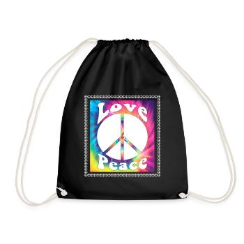 Hippie Tshirt Peace Movement Woodstock Boho Groove - Drawstring Bag - black - Front