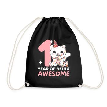 Cat for 1st birthday for children one year old - Drawstring Bag - black - Front
