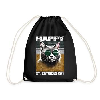 Happy St. Catricks Day Grey Cat Saint Patrick - Drawstring Bag - black - Front