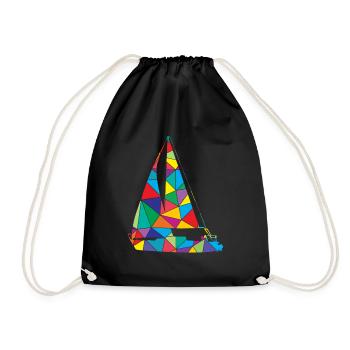 Low Poly Sailboat Polygon Sailing - Drawstring Bag - black - Front