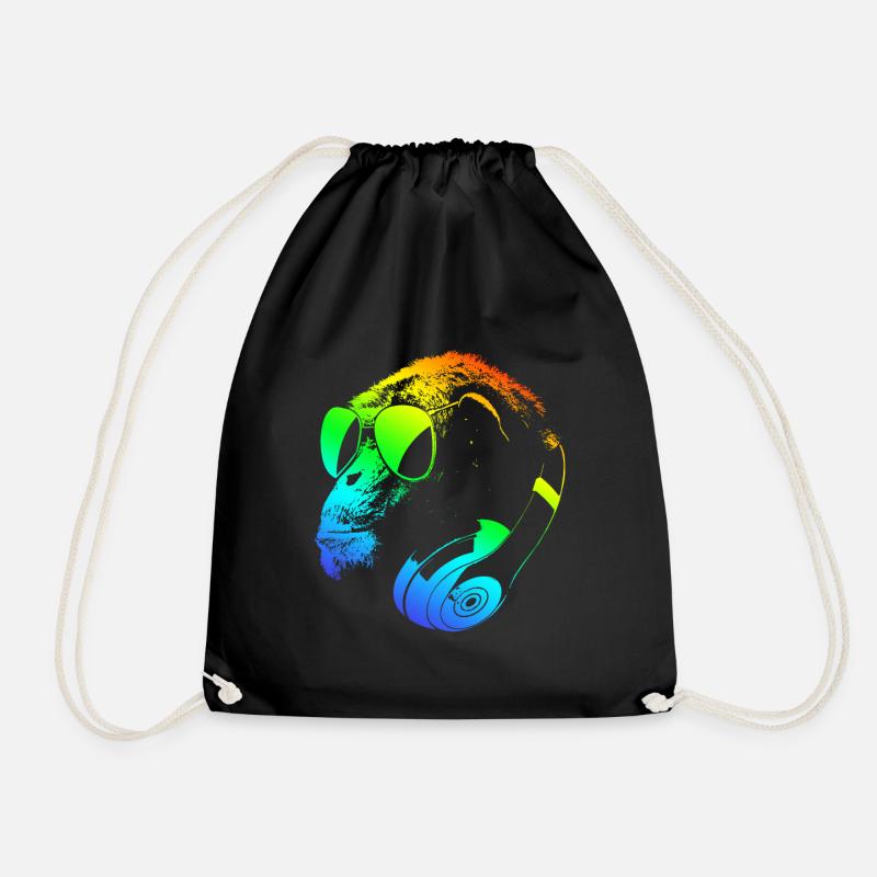Monkey with DJ headphones and sunglasses - Drawstring Bag - black