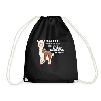 Kaffee erreicht Stellen Motivation Lama Faultier - Turnbeutel - Schwarz - Vorne