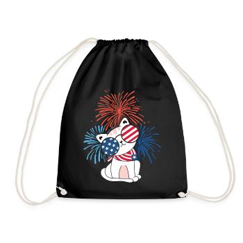 Katze, Amerika, 4th July, USA Flagge USA-Feuerwerk - Turnbeutel - Schwarz - Vorne