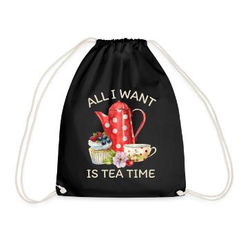 Teetrinker, Tee mit Teekanne und Cupcake - Turnbeutel - Schwarz - Vorne