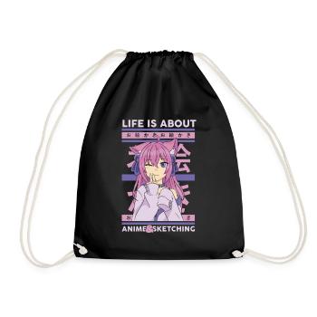 Anime Skizzieren Japan Japanisch - Turnbeutel - Schwarz - Vorne