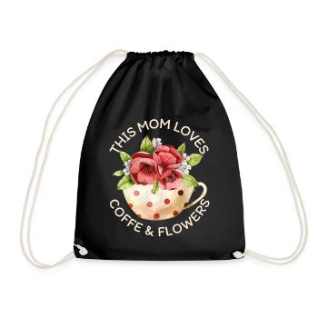 Mom loves coffee and flowers, coffee cup - Drawstring Bag - black - Front