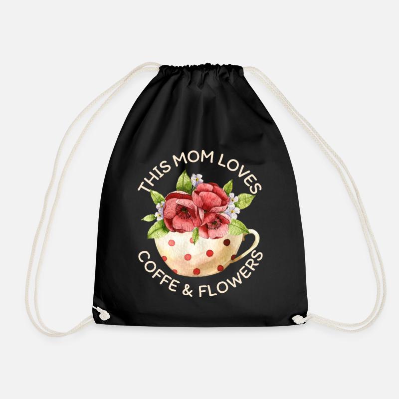 Mama-Mutti liebt Kaffee und Blumen, Kaffeetasse - Turnbeutel - Schwarz