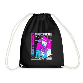 Retro Futuristic Series: Japanisch - Arcade - Turnbeutel - Schwarz - Vorne