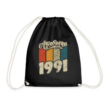 1991 Geburtstag Awesome since Retro - Turnbeutel - Schwarz - Vorne
