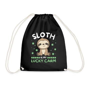 Sloth is my lucky carm Clover St Patricks - Drawstring Bag - black - Front
