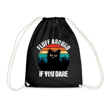 Fluff Around If You Dare Vintage Cat Retro - Drawstring Bag - black - Front
