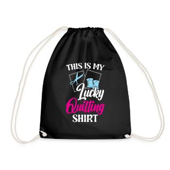 This is my lucky Quilting - Drawstring Bag - black - Front