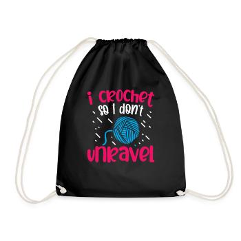 i crochet so i don't unravel - Drawstring Bag - black - Front