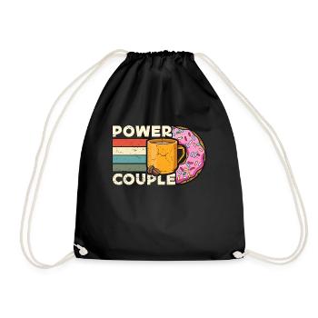 Coffee & Doughnuts Power Couple Retro Coffee Lover - Turnbeutel - Schwarz - Vorne