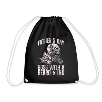 Father's Day Boss With Beard & Ink - Father's Day Tattoo - Drawstring Bag - black - Front