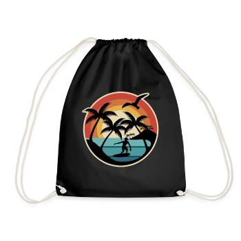 Surfeurs des années 70 des années 80 sous les palmiers coucher de soleil - Sac de sport léger - noir - Devant