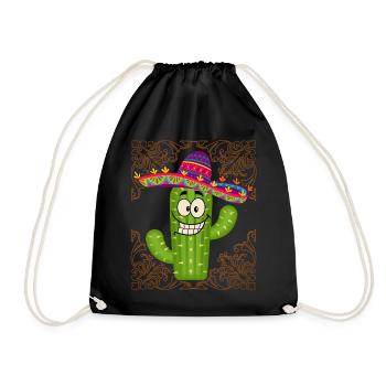 Mexiko, lustiger Mexikanischer-Kaktus Kaktus-Motiv - Turnbeutel - Schwarz - Vorne