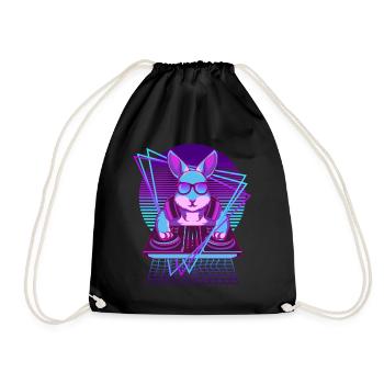 Party Music Techno Bunnies Vaporwave DJ Rabbit - Drawstring Bag - black - Front