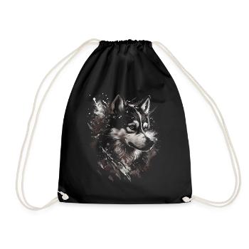 Siberian Husky Dog - Drawstring Bag - black - Front