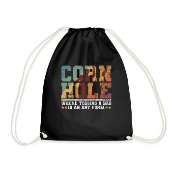 Cornhole Player Blind Hole - Funny Cornhole - Drawstring Bag - black - Front