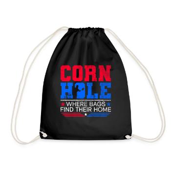 Cornhole Player Blind Hole - Funny Cornhole - Drawstring Bag - black - Front