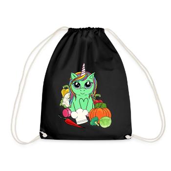 Organic Eco Unicorn Vitamins Vegetables Kitchen Vegetarian - Drawstring Bag - black - Front