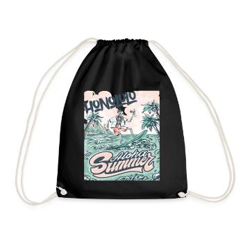 Honolulu Surfing Hawaii Holiday Palm Beach Ocean - Drawstring Bag - black - Front
