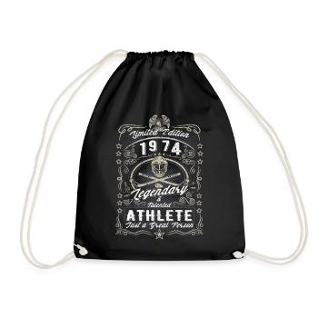Vintage 1974 Ice Hockey Birthday Gift Hobby - Drawstring Bag - black - Front