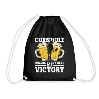 Cornhole Player Beer - Fun Cornhole - Drawstring Bag - black - Front