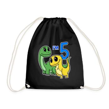 5 years old - 5th birthday with animal motif - Dino - Drawstring Bag - black - Front