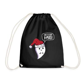 Scary Halloween Cute Ghost Christmas Santa Message - Drawstring Bag - black - Front